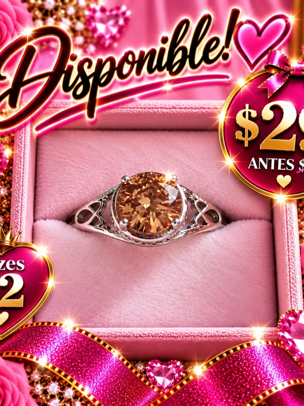 Sparkling Champagne Solitaire Ring in Silver - Women Jewelry